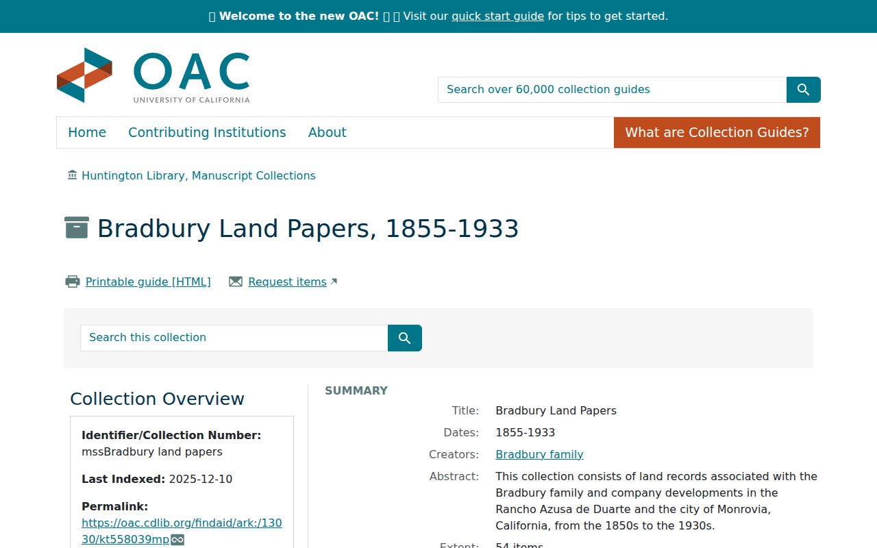 Duarte city directory Bradbury Land Papers finding aid