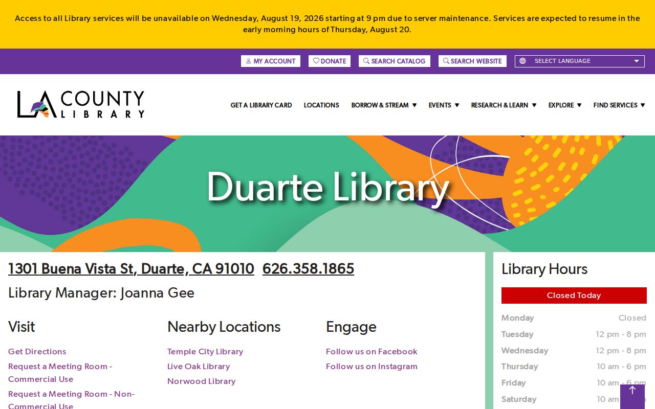 Duarte residents directory local library research resources