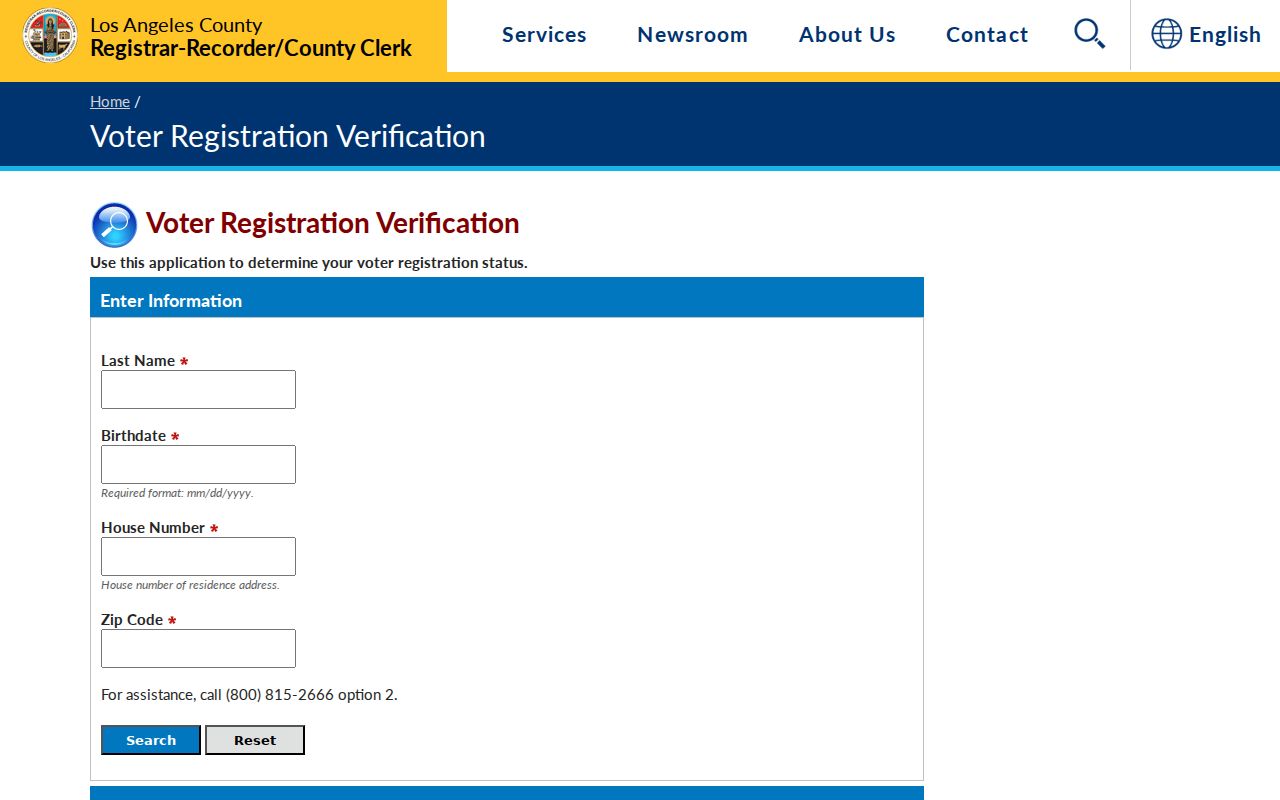 Duarte residents directory Los Angeles County voter verification fields