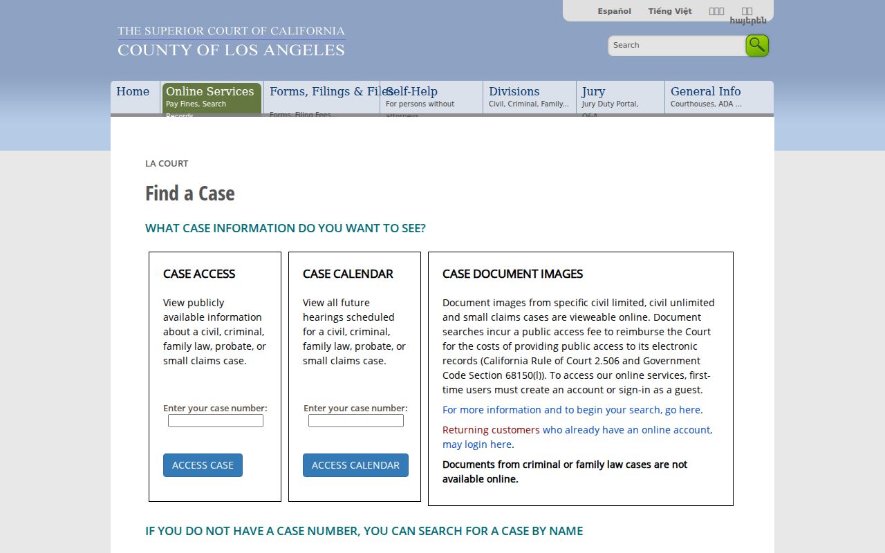 Duarte residents directory Los Angeles Superior Court case search