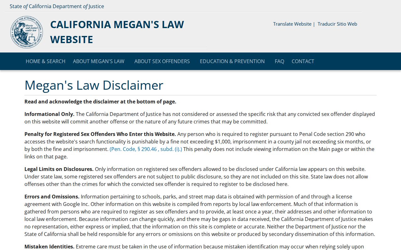 Duarte resident lookup California Megan's Law registry search