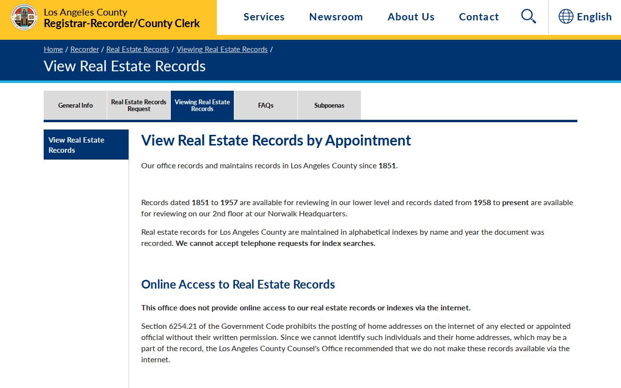 Duarte street directory recorder grantor grantee index access