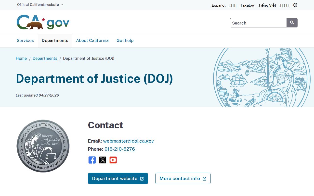 Duarte ZIP code directory California DOJ registry service entry